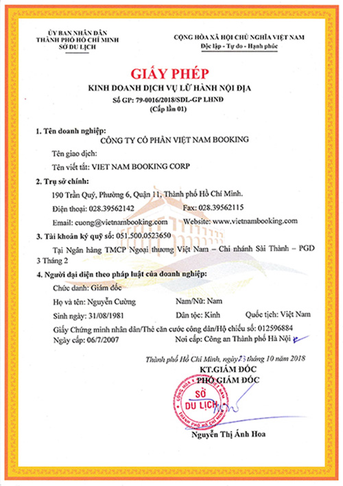 GCN lữ hành nội địa - Việt Nam Booking - Công Ty Cổ Phần Việt Nam Booking